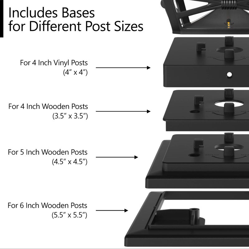 Davinci Lighting Renaissance Solar Outdoor Post Cap Lights - Includes Bases for 4x4 5x5 6x6 Posts - Bright LED Light - Slate Black (4 Pack) - Image 3